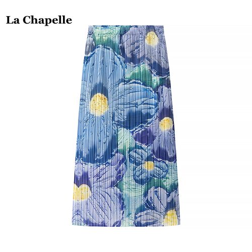 拉夏贝尔/La Chapelle高级感印花半身裙女夏季气质高腰花瓣a字裙