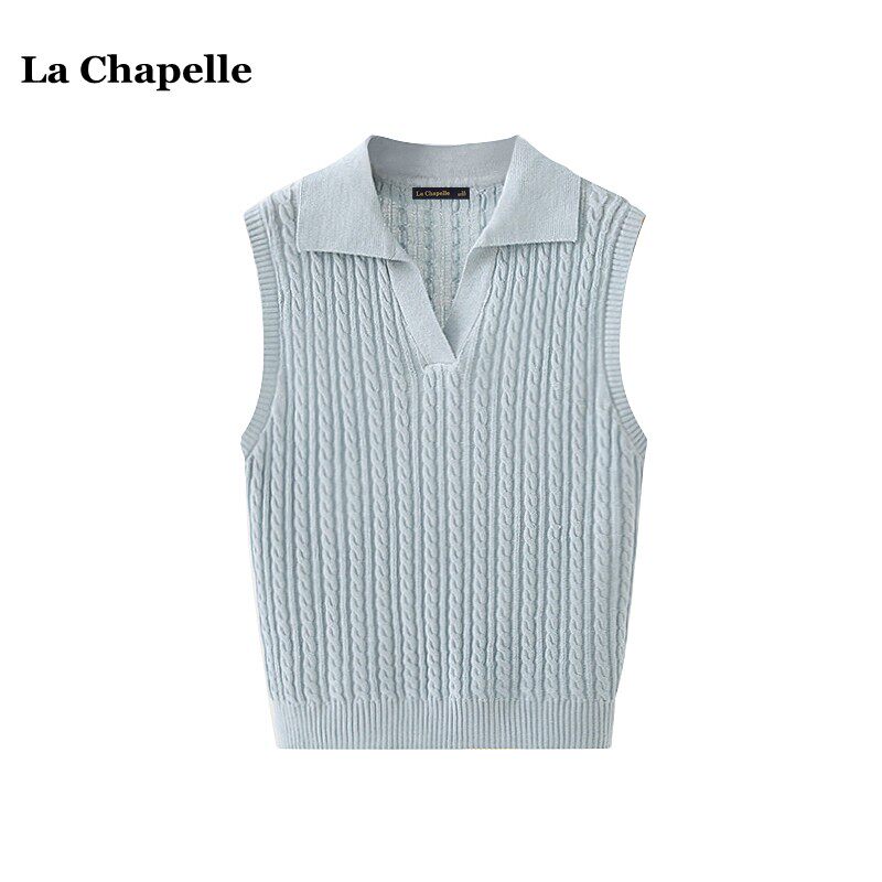 拉夏贝尔/La Chapelle高级感翻领无袖针织背心女气质百搭麻花上衣