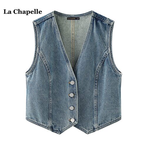 拉夏贝尔/La Chapelle夏季复古无袖牛仔马甲百搭高级感背心上衣女