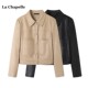 pu皮外套秋季 Chapelle复古高级感短款 翻领休闲皮衣女 拉夏贝尔