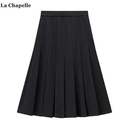 拉夏贝尔/La Chapelle西装百褶半身裙女春秋新款高腰中长款a字裙