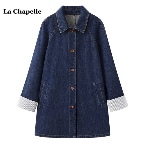 拉夏贝尔/La Chapelle复古水洗牛仔风衣外套女春季新款中长款上衣