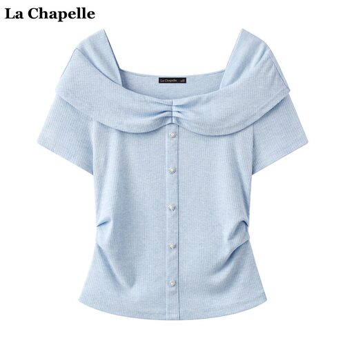 拉夏贝尔/La Chapelle夏季荷叶边短袖T恤碎花半身裙女时尚俩件套