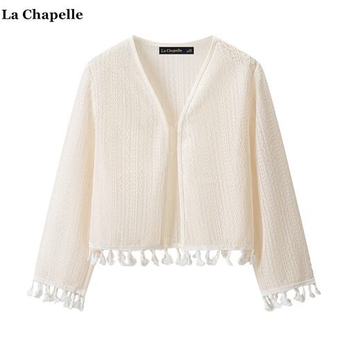 拉夏贝尔/La Chapelle波西米亚镂空蕾丝开衫女吊带裙外搭流苏上衣