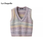 Chapelle彩色条纹针织马甲女秋冬无袖 拉夏贝尔 小个子毛衣背心