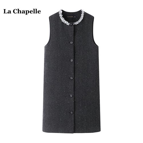 拉夏贝尔/La Chapelle小香风亮片毛呢背心裙女春季高级感气质短裙