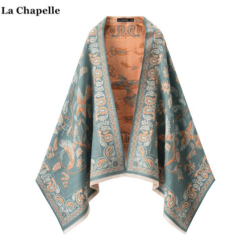 拉夏贝尔/La Chapelle民族风双面印花围巾外搭保暖百搭披肩披风女