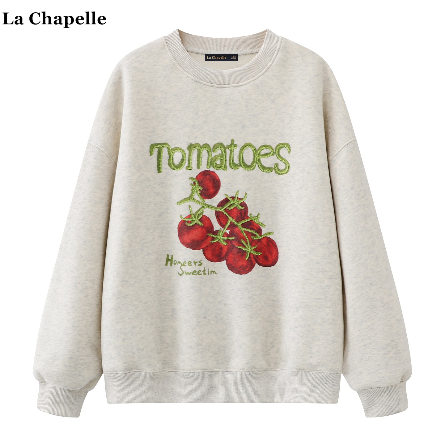 拉夏贝尔/La Chapelle学院风西红柿印花加绒卫衣女秋冬款圆领上衣