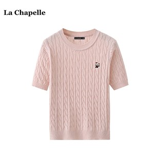 新款 Chapelle刺绣短袖 女夏季 圆领宽松上衣 麻花针织衫 拉夏贝尔