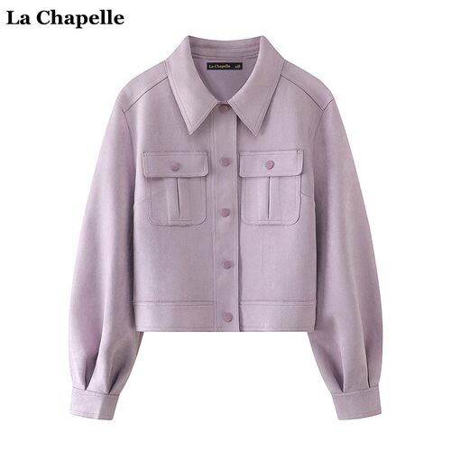 拉夏贝尔/La Chapelle春季小个子休闲翻领麂皮绒短外套女休闲上衣