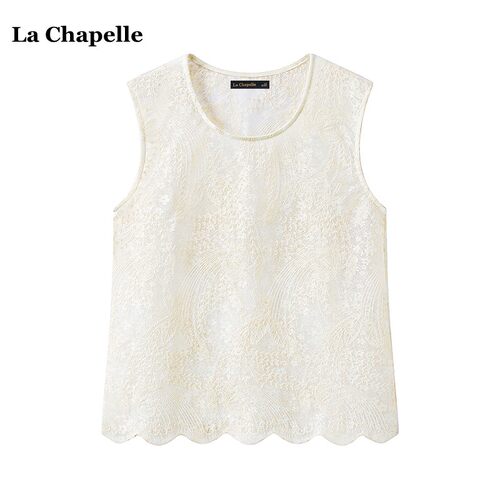 拉夏贝尔/La Chapelle蕾丝刺绣圆领背心女夏季新款小个子宽松上衣