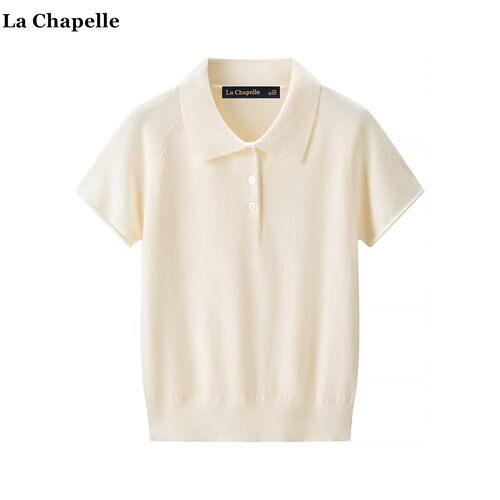 拉夏贝尔/La Chapelle纯色polo领短袖针织衫女2026春夏款翻领上衣