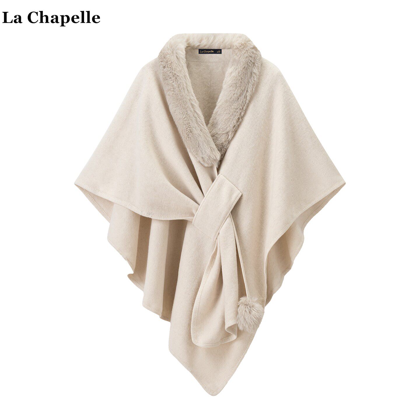 拉夏贝尔/La Chapelle松弛风宽松毛领针织披肩女秋冬新款外搭斗篷