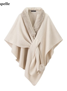 拉夏贝尔/La Chapelle松弛风宽松毛领针织披肩女秋冬新款外搭斗篷