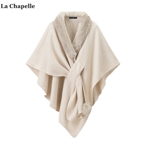 拉夏贝尔/La Chapelle松弛风宽松毛领针织披肩女秋冬新款外搭斗篷