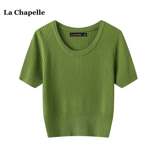 拉夏贝尔/La Chapelle夏季韩系纯色百搭薄款短袖针织衫女气质小衫
