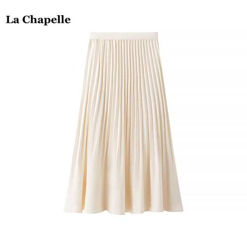 拉夏贝尔/La Chapelle醋酸缎面百褶半身裙女春季新款风琴褶a字裙