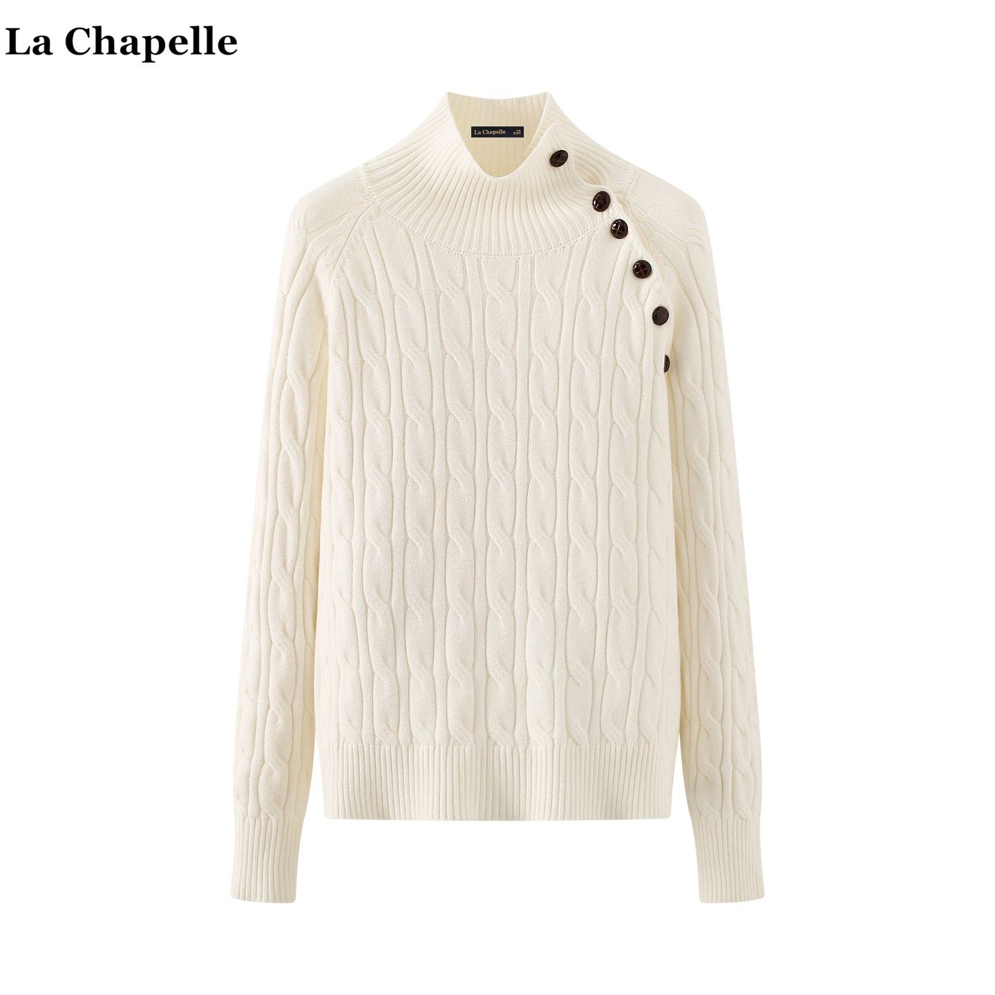 拉夏贝尔/La Chapelle慵懒风宽松斜扣毛衣打底衫女高领麻花针织衫