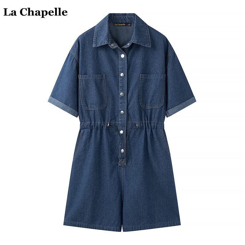 拉夏贝尔/La Chapelle薄款牛仔工装连体裤女2023夏季新款抽绳短裤怎么样,好用不?