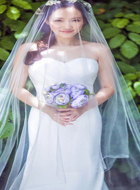 韩式简约新娘结婚拍照森系头纱