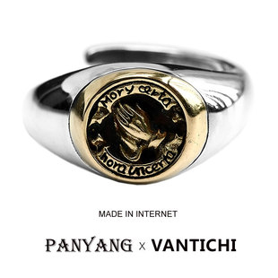 [幸运和奉献]VANTICH925银祈祷之手戒指男女情侣个性开口戒子指环