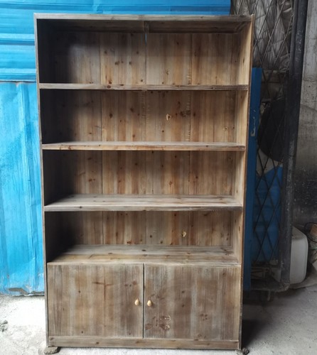 纯实木复古做旧落地书架书柜