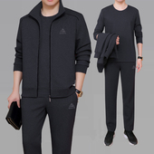 加绒爸爸运动套装 春秋中老年运动服男士 大码 中年秋冬男休闲三件套