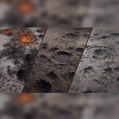 虚幻UE5 Crater Decals陨石爆炸弹坑洞水泥道路损毁贴花材质蓝图