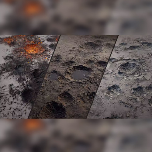 虚幻UE5 Crater Decals陨石爆炸弹坑洞水泥道路损毁贴花材质蓝图