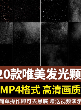 高清4K发光颗粒灰尘烟雾灰烬唯美粒子AE特效PR合成背景CG视频素材