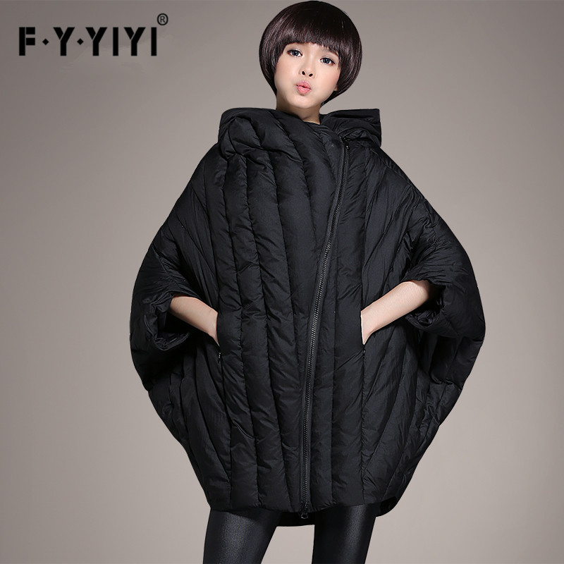 冬装大码斗篷白鸭绒加厚羽绒服