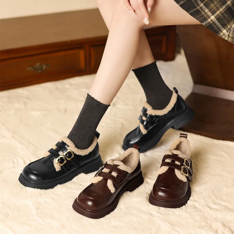 ZHR则则加绒保暖英伦单鞋2025冬季新款厚底增高棉鞋女雪地靴通勤