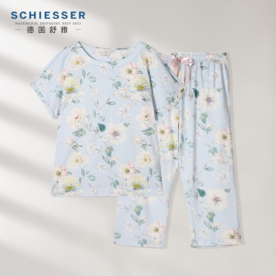 七分裤 薄纯棉短袖 大码 时尚 舒雅睡衣女士25年春夏季 家居服套装 新款