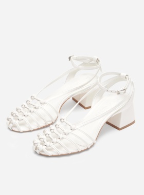 CHINCHIN官方原创设计师鞋履｜手工编织大圆头镂空包头中跟凉鞋