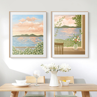 「晚霞美景」田园风格小清新唯美治愈系风景装饰画餐厅客厅挂画花