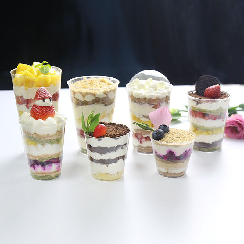 300ml360ml480ml带盖水果杯硬航空杯千层奶油杯蛋糕甜品塑料杯子