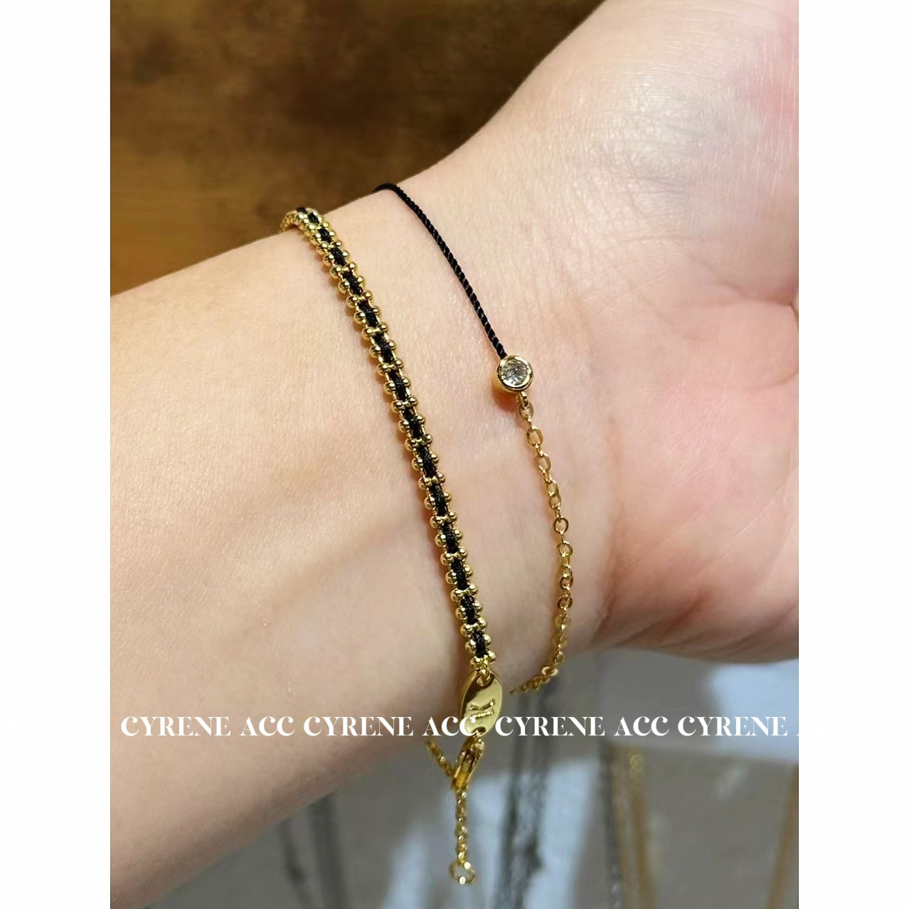 法国复古小香风小众高级感秋冬新款黑金手工编织叠戴手链单钻手绳