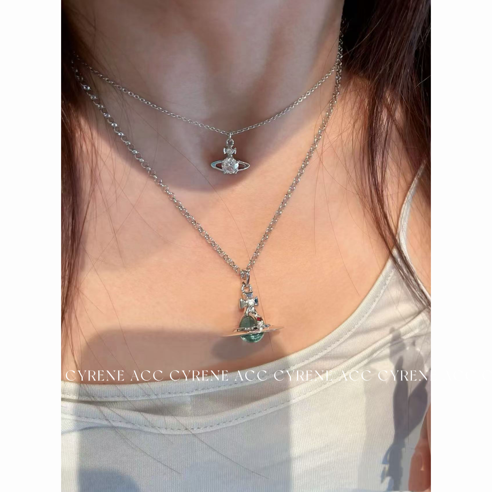 亮面单钻土星轨道星球吊坠项链极简锁骨链土星项链小众设计感