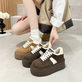 2025冬季新款小码女鞋32 33加绒保暖棉鞋厚底松糕鞋博肯鞋休闲鞋