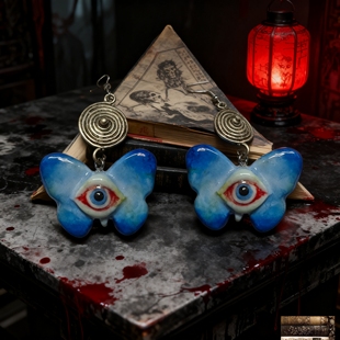 原创蝴蝶克苏鲁眼球耳环耳钩耳夹耳钉 血腥仿真眼球饰品礼物