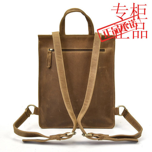 疯马皮复古双肩背包真皮男女通用