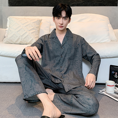 男士冰丝大码睡衣长袖家居服套装