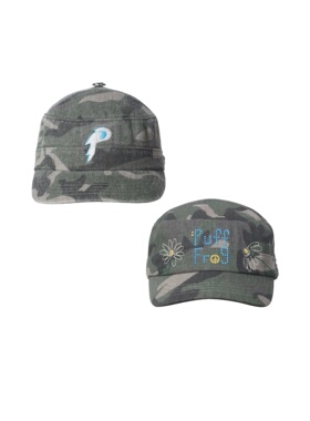 PuffFrog Camo Army Cap泡芙蛙刺绣线条雏菊迷彩弯檐水洗平顶帽