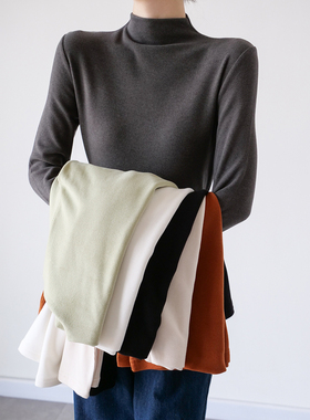 25秋冬双面绒美雅碧醋酸羊毛半高领纯色打底衫内搭套头保暖上衣女