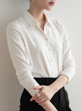 舒适弹力纯棉长袖衬衫女设计感小众时尚宽松韩版衬衣polo领开衫女