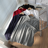 白衬衫 上衣针织弹力纯棉长袖 亲肤保暖衬衣 春秋打底衫 百搭舒适女装