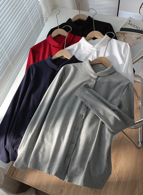 百搭舒适女装秋冬打底衫上衣针织弹力纯棉长袖白衬衫亲肤保暖衬衣