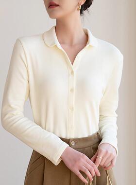 秋冬法式叠穿加厚双面磨毛纯棉衬衫上衣女保暖设计感内搭打底衬衣