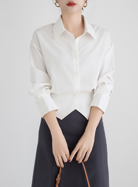 立体裁剪白色收腰衬衫女春夏职业面试通勤穿搭衬衣开叉设计感上衣