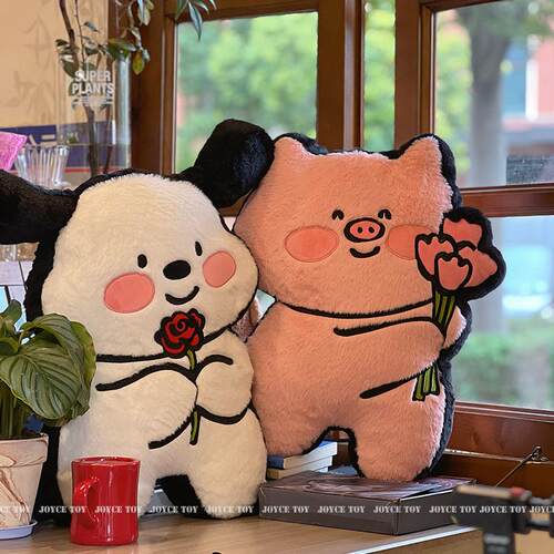 比耶粉猪抱枕二合一暖手靠枕
